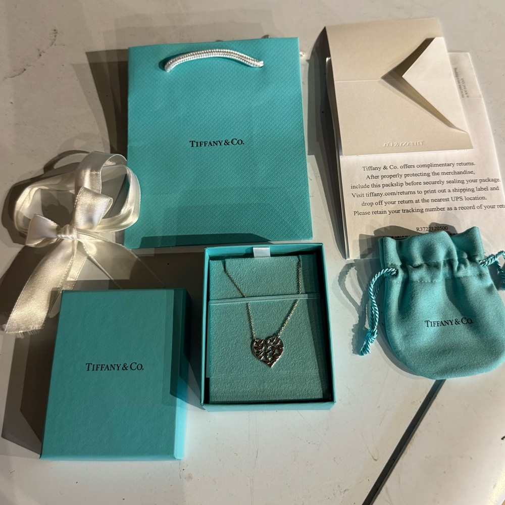 Tiffany & Co. Silver Heart Necklace with Blue Packaging